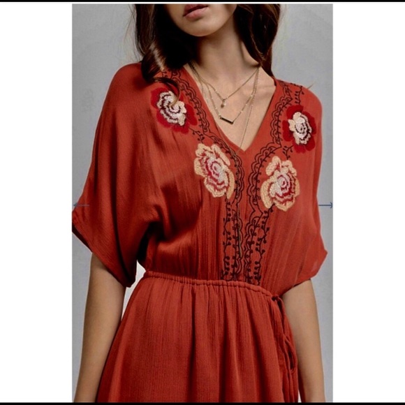 Embroidered v neck dress - Picture 3 of 3
